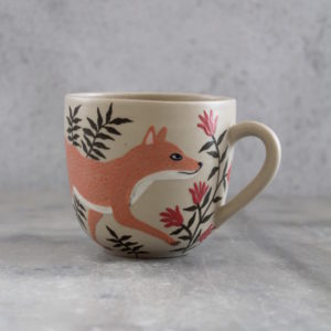 Tasse artisanale Renard, tournée en grès et décoré à la main