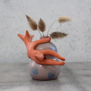Mini vase Renard en grès, modelé et décoré à la main