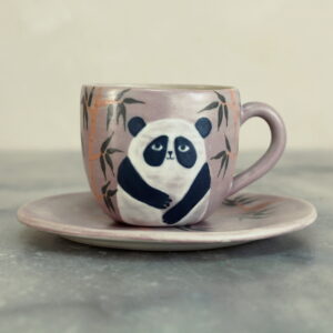 Ensemble tasse et sous-tasse violet - Panda aux bambous
