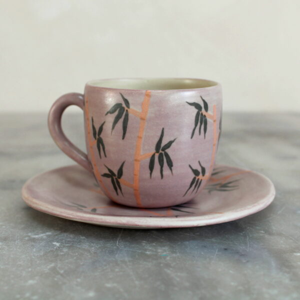 Ensemble tasse et sous-tasse violet - Panda aux bambous