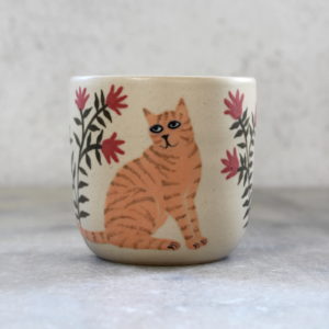 Tasse Chat roux tournée en grès et illustrée à la main par Anaïs Trivier