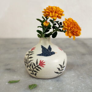 Mini vase Oiseau noir, tourné en grès et décoré à la main