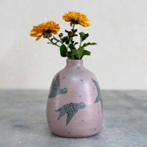Mini vase Oiseau aux étoiles, tourné en grès et décoré à la main